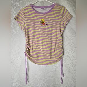 Y2k  Simpson Lisa Retro Wavy Striped Cinch Side Baby Tee Pink & Yellow Size XL